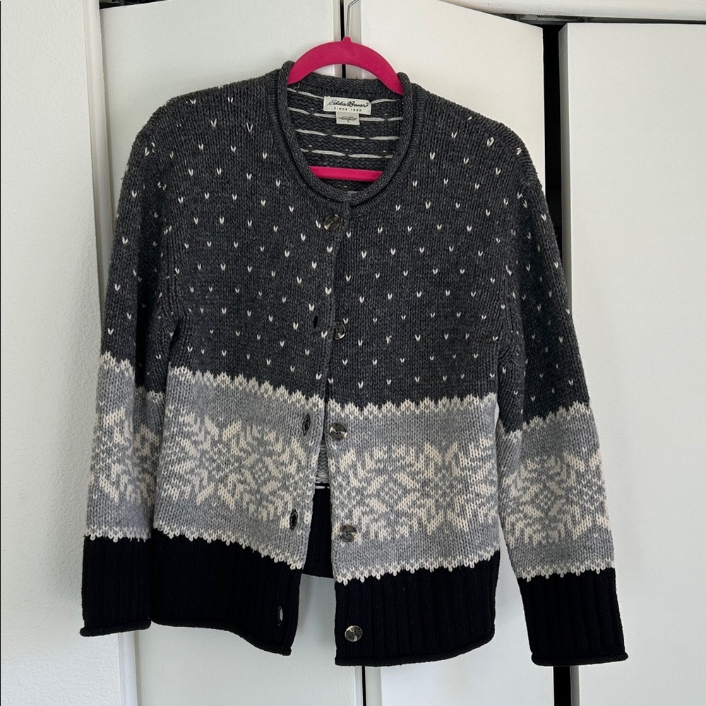 Eddie Bauer Charcoal and Cream Knit Cardigan